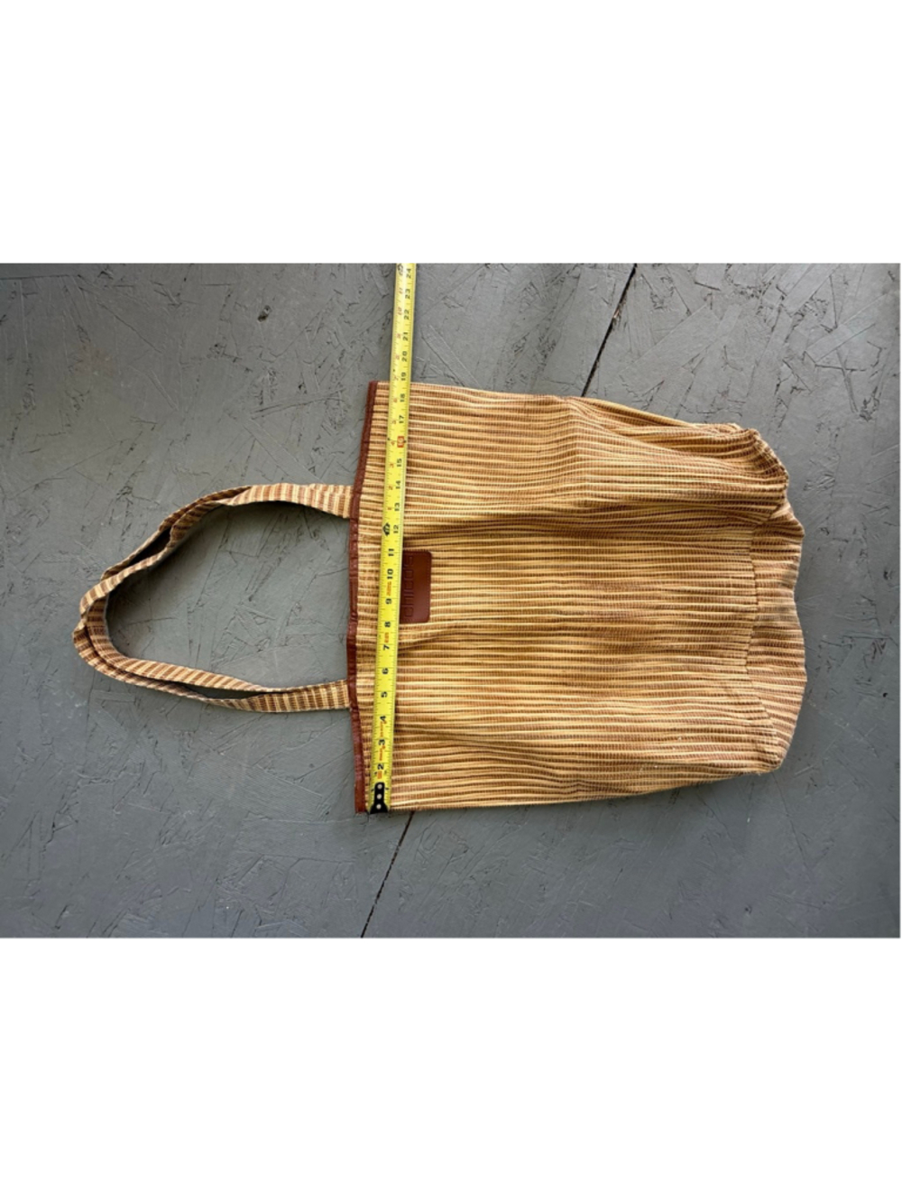 Chico’s Striped Woven Straw Tote Bag - Tan & Cream Boho Beach Bag - Picture 6 of 7